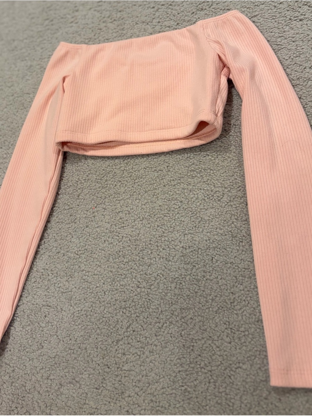 Tiger Friday peony Ribbed Off-Shoulder Peach Crop Top